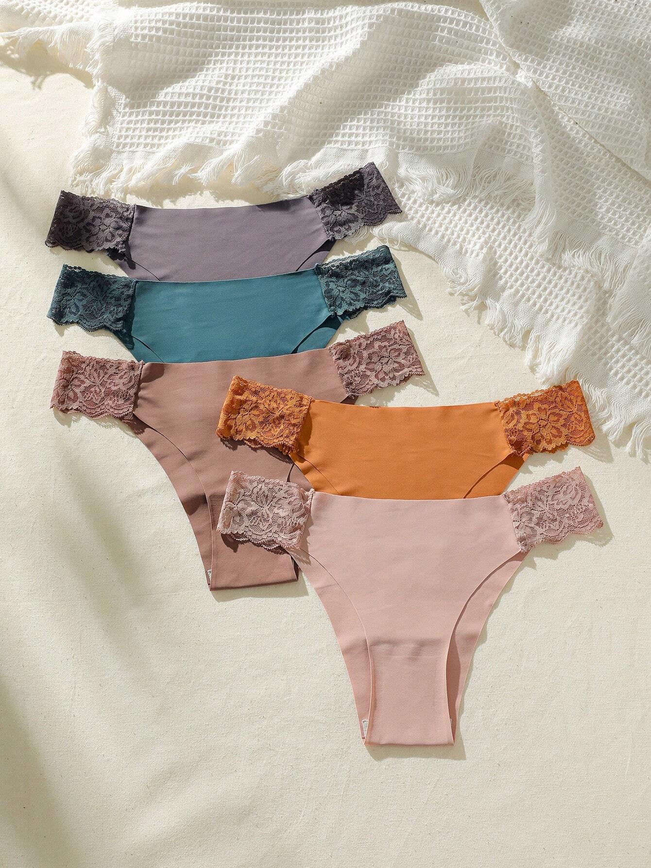 Shein Underwear&Sleepwear Basics 5Pack Contrast Lace Panty Lingerie