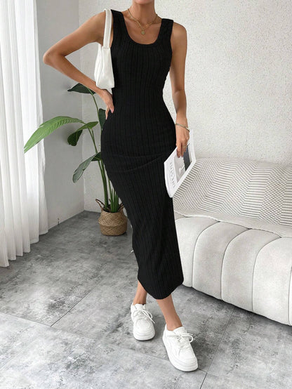 Breezaya Solid Ribbed Knit Tank Dress Maxi Vacation Beach Outfits Women