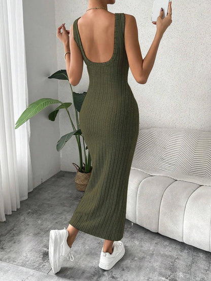 Breezaya Solid Ribbed Knit Tank Dress Maxi Vacation Beach Outfits Women