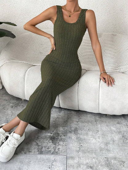 Breezaya Solid Ribbed Knit Tank Dress Maxi Vacation Beach Outfits Women