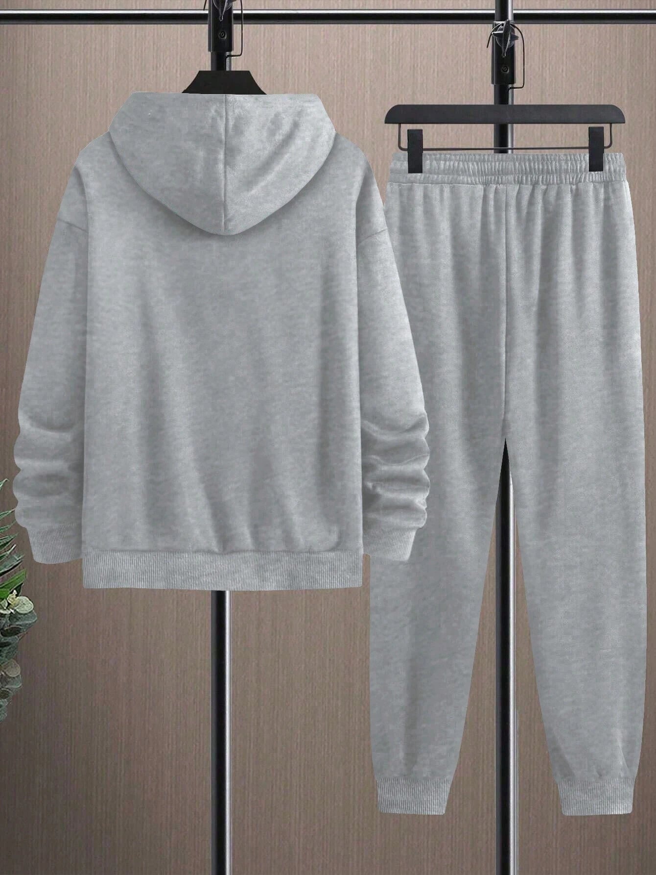Manfinity Dauomo Men'S plus Size Simple Printed Hoodie and Sweatpants 2-Piece Set