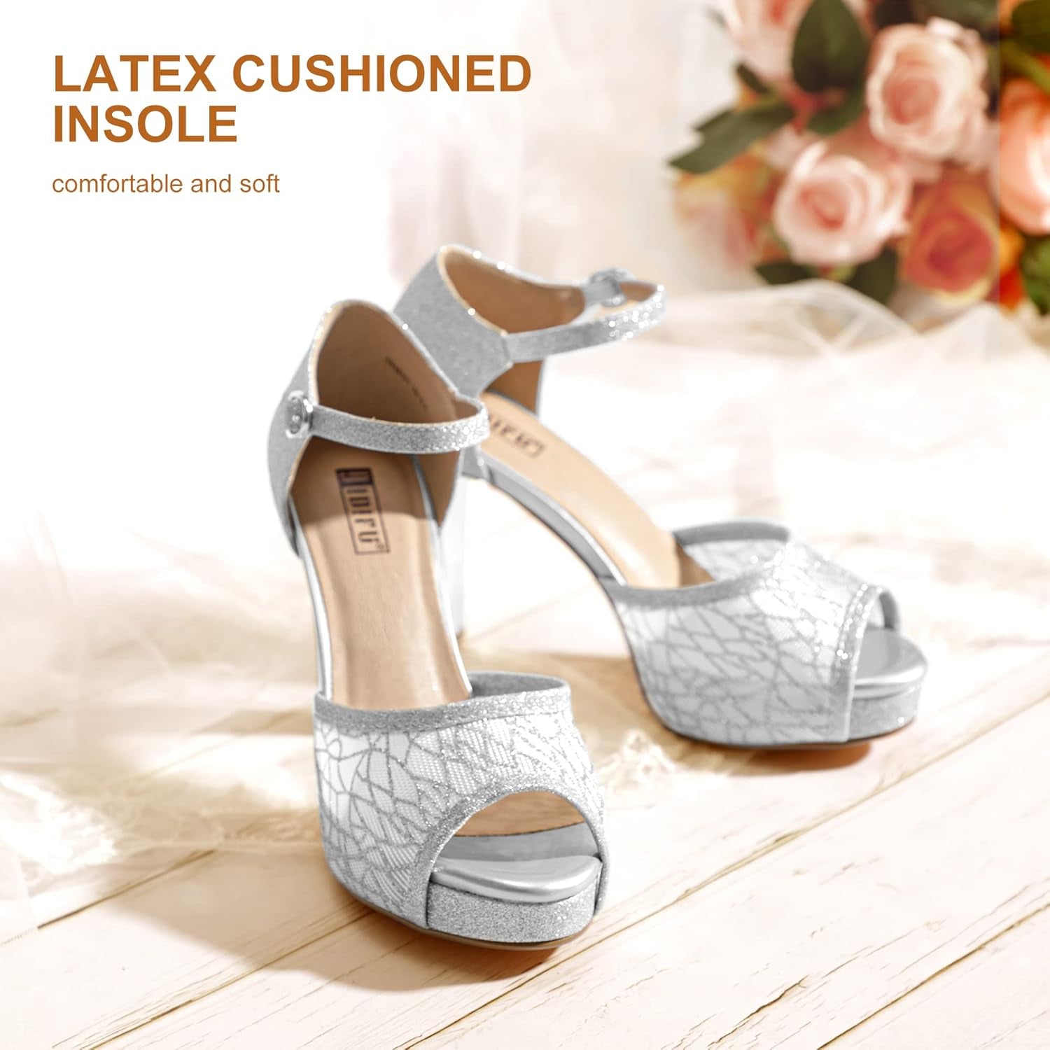 Women'S IN4 Mary Platform Chunky High Heels Sandals Peep Toe Dress Wedding Bridal Shoes for Women Bride Bridesmaid