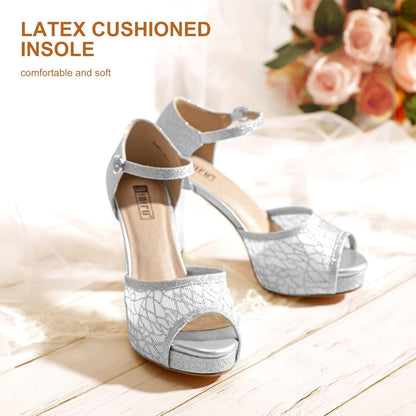 Women'S IN4 Mary Platform Chunky High Heels Sandals Peep Toe Dress Wedding Bridal Shoes for Women Bride Bridesmaid