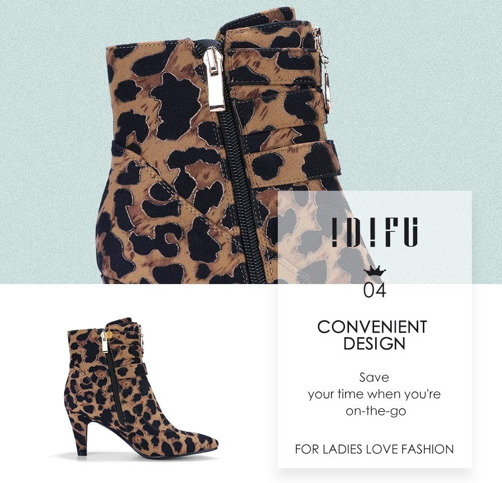 Women'S Buckle Strap Ankle Booties 3 Inch Pointed Toe Zipper Heels Dress Jeans Boots