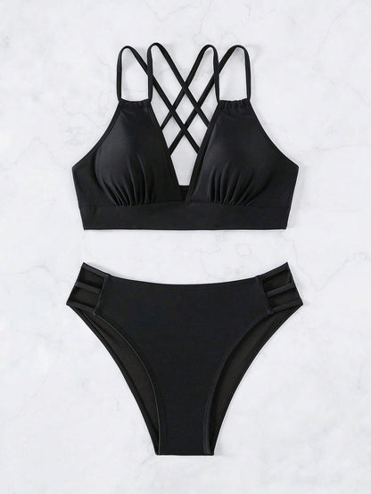 SHEIN Swim Summer Beach Criss Cross Bikini Set