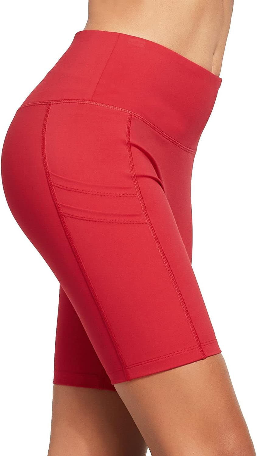 Women'S 8" Biker Shorts Compression High Waist Spandex Yoga Shorts 4 Pockets Workout Athletic Running Gym Shorts Rose Red Size XL