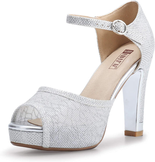 Women'S IN4 Mary Platform Chunky High Heels Sandals Peep Toe Dress Wedding Bridal Shoes for Women Bride Bridesmaid