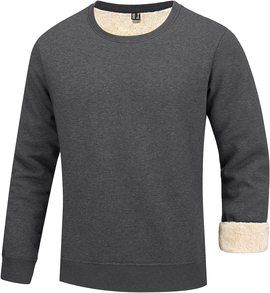 Men'S Fleece Sweatshirts Warm Sherpa Lined Heavy Thicken Underwear Winter Crewneck Pullover Tops Shirts