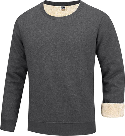 Men'S Fleece Sweatshirts Warm Sherpa Lined Heavy Thicken Underwear Winter Crewneck Pullover Tops Shirts