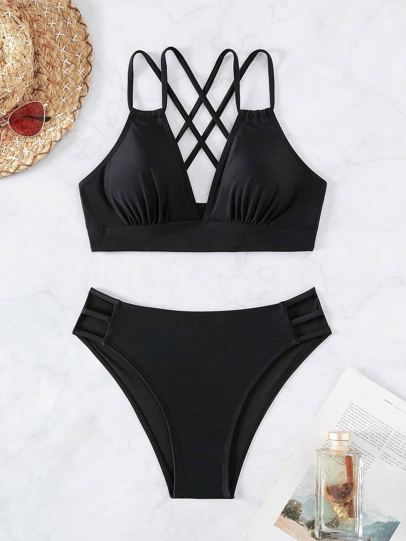SHEIN Swim Summer Beach Criss Cross Bikini Set
