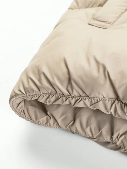 Manfinity Homme Men'S Loose Drawstring Hooded Zip-Up Padded Coat (No Sweater Included) Plain Going Out Casual Quilted Jacket