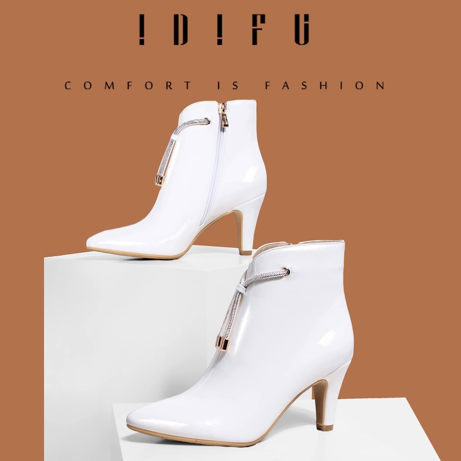 Women'S CLARA-Z Pointed Toe High Heel Ankle Booties Zipper Buckle Strap Short Boots