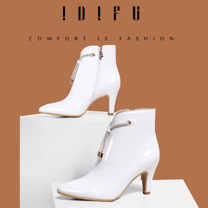 Women'S CLARA-Z Pointed Toe High Heel Ankle Booties Zipper Buckle Strap Short Boots