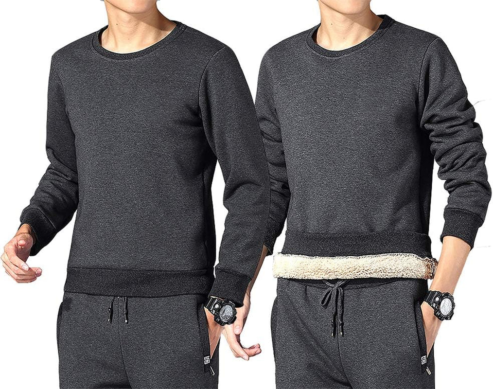 Men'S Fleece Sweatshirts Warm Sherpa Lined Heavy Thicken Underwear Winter Crewneck Pullover Tops Shirts