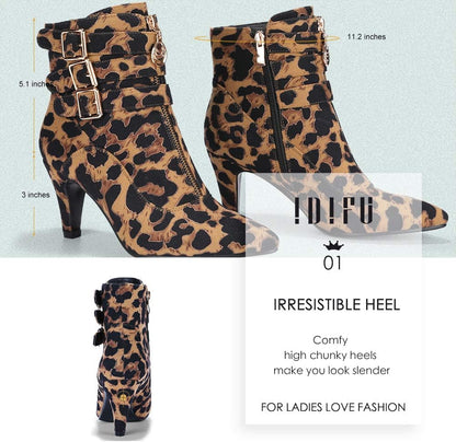 Women'S Buckle Strap Ankle Booties 3 Inch Pointed Toe Zipper Heels Dress Jeans Boots
