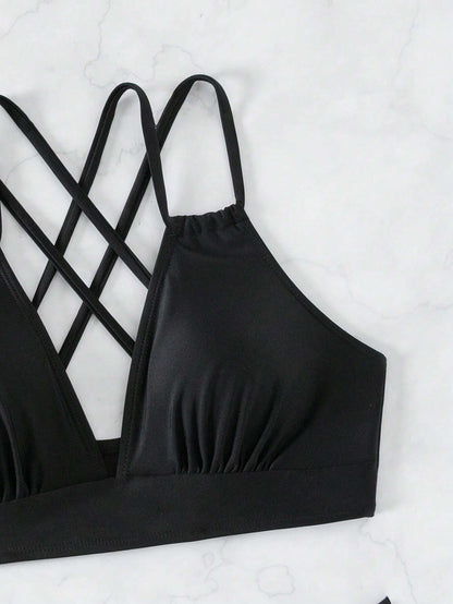 SHEIN Swim Summer Beach Criss Cross Bikini Set