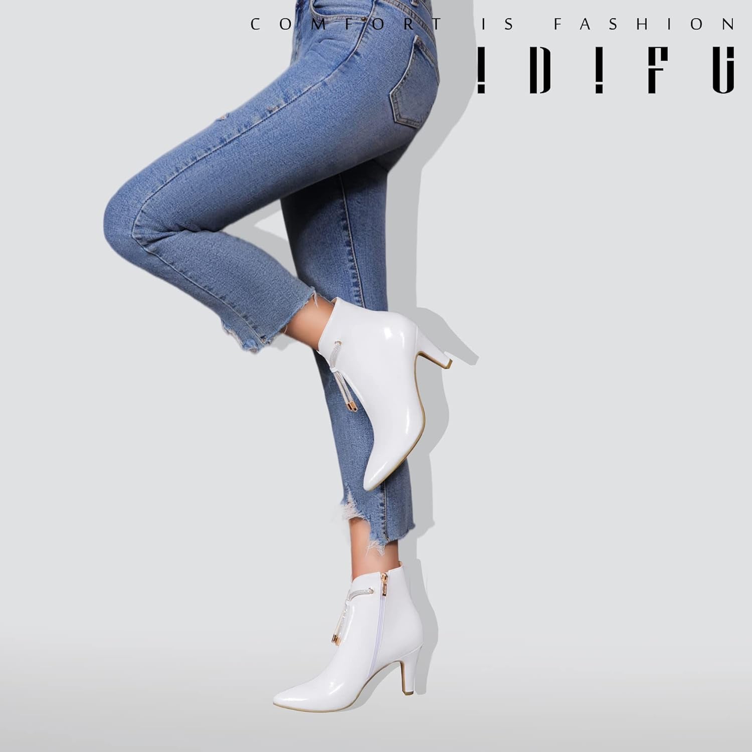 Women'S CLARA-Z Pointed Toe High Heel Ankle Booties Zipper Buckle Strap Short Boots