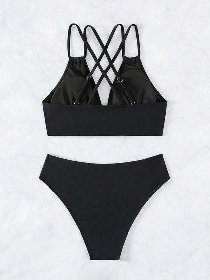 SHEIN Swim Summer Beach Criss Cross Bikini Set