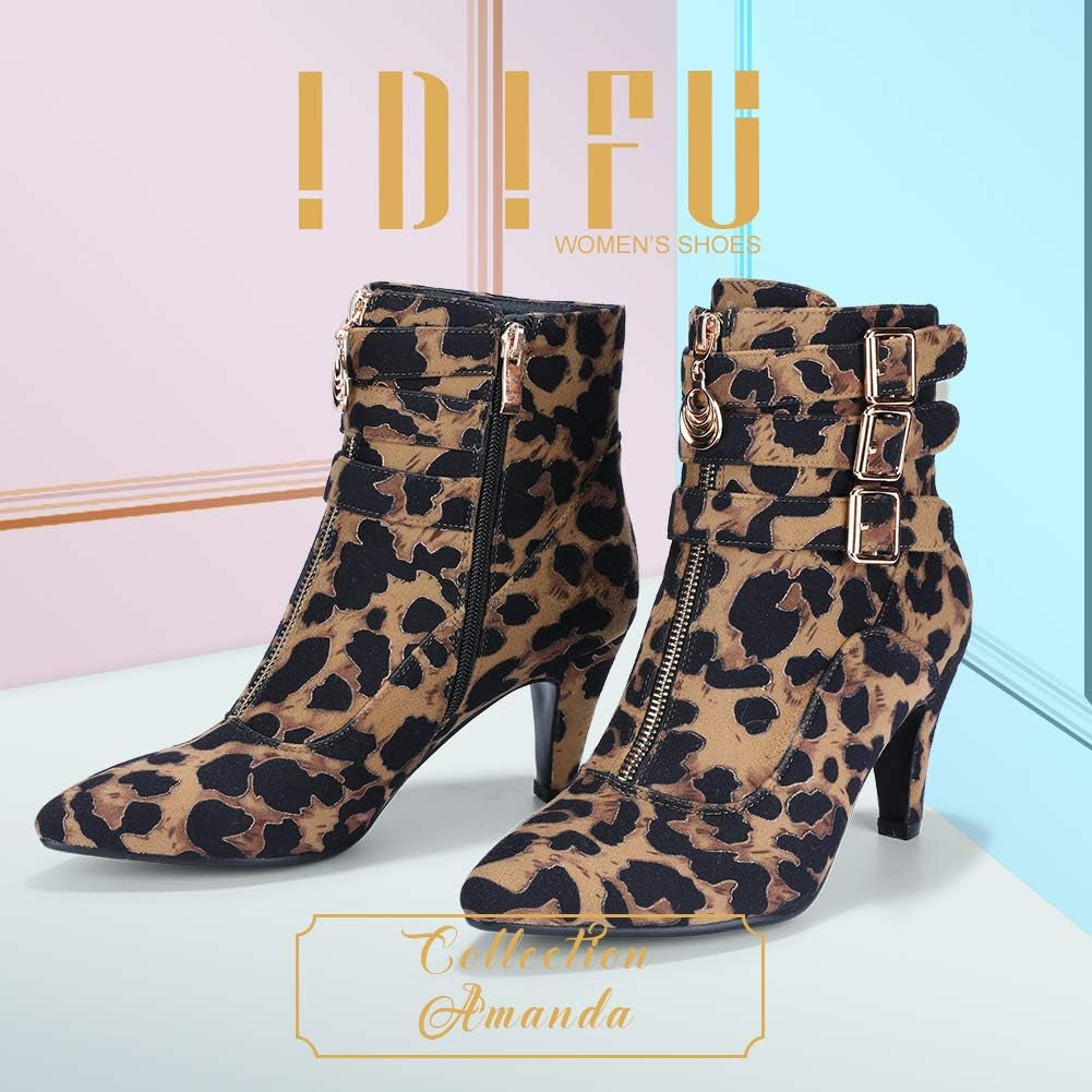 Women'S Buckle Strap Ankle Booties 3 Inch Pointed Toe Zipper Heels Dress Jeans Boots