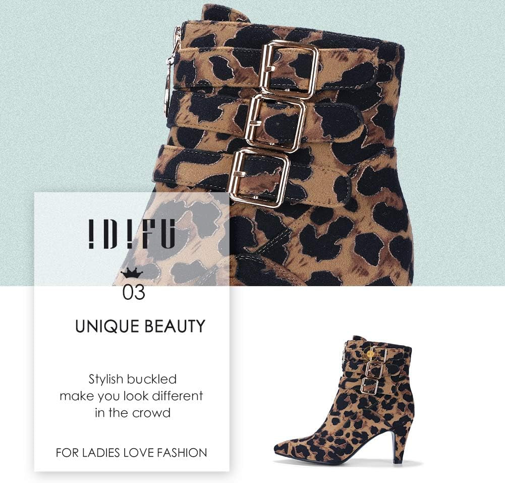 Women'S Buckle Strap Ankle Booties 3 Inch Pointed Toe Zipper Heels Dress Jeans Boots