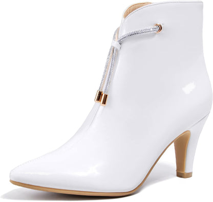 Women'S CLARA-Z Pointed Toe High Heel Ankle Booties Zipper Buckle Strap Short Boots