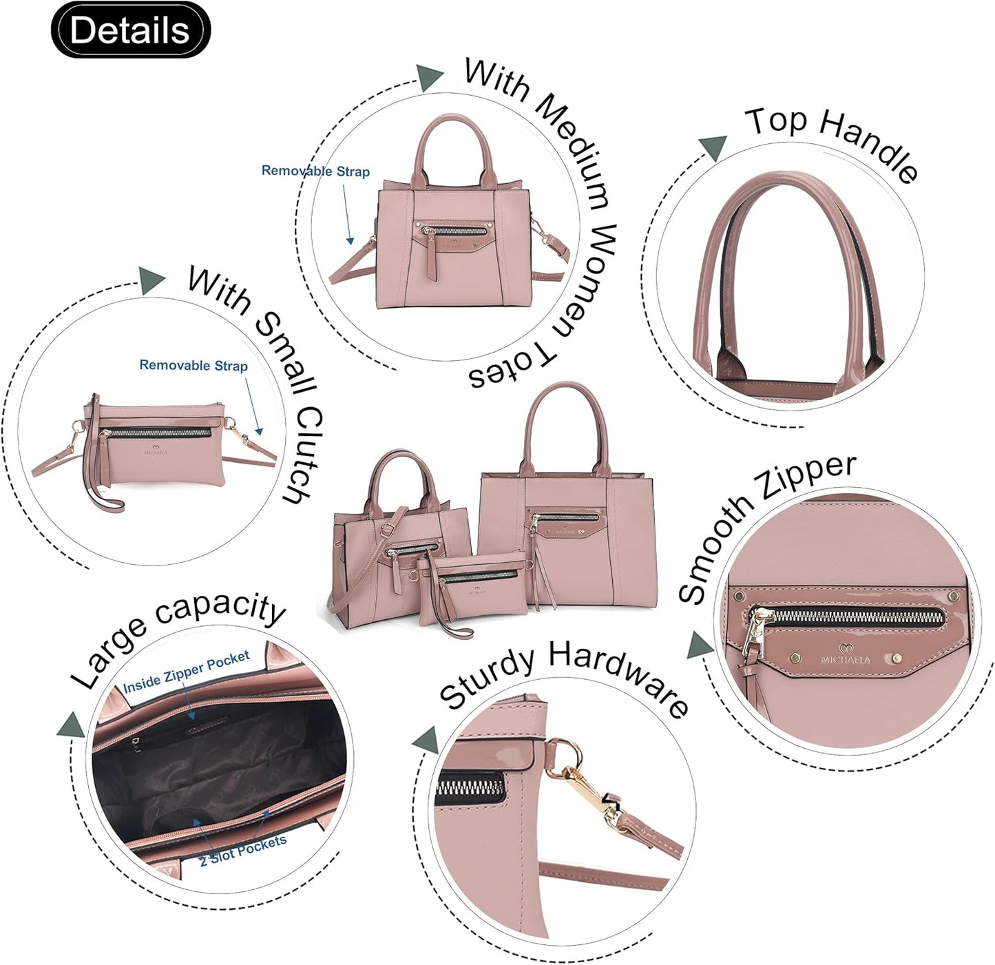 Tote Bag for Women Fashion Purses and Handbags Satchels Wallets Set 3Pcs for Work Travel