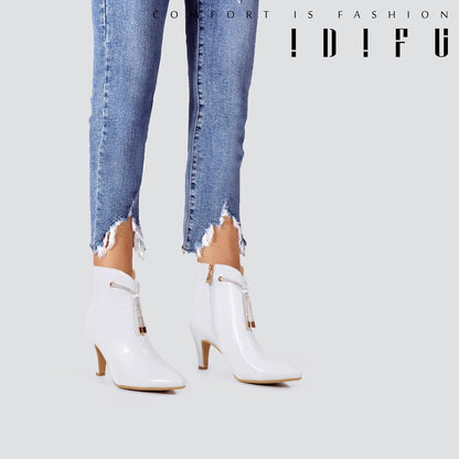 Women'S CLARA-Z Pointed Toe High Heel Ankle Booties Zipper Buckle Strap Short Boots