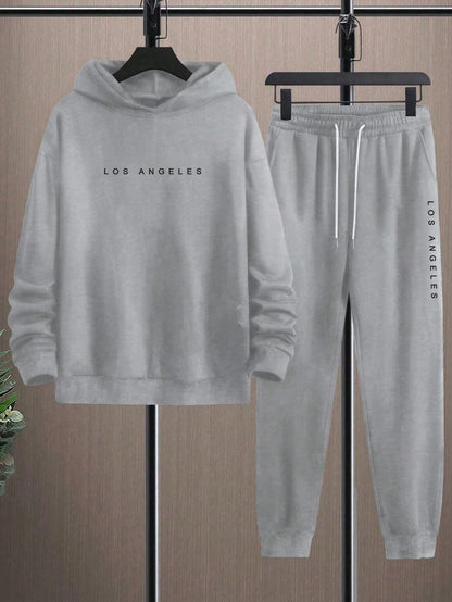 Manfinity Dauomo Men'S plus Size Simple Printed Hoodie and Sweatpants 2-Piece Set