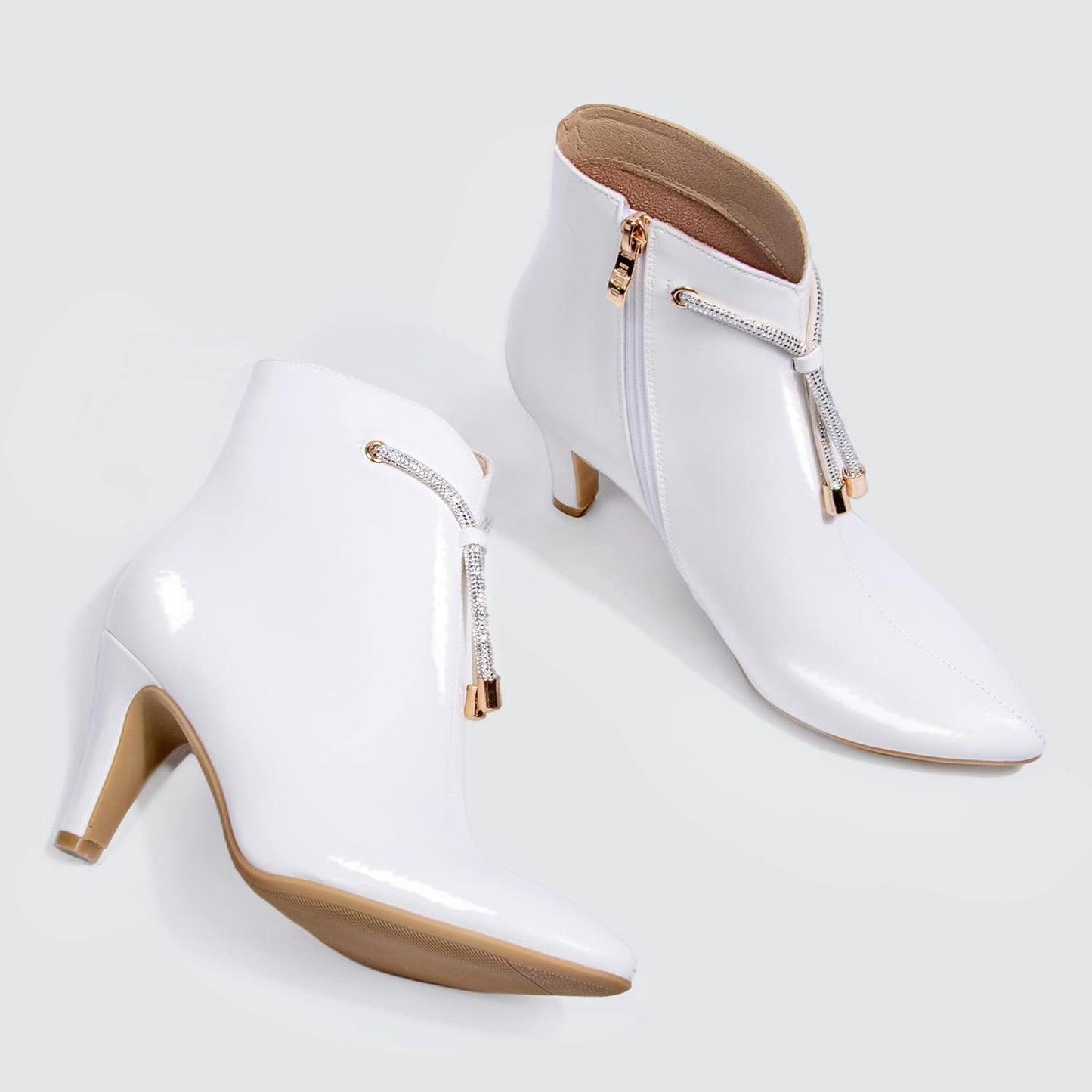 Women'S CLARA-Z Pointed Toe High Heel Ankle Booties Zipper Buckle Strap Short Boots