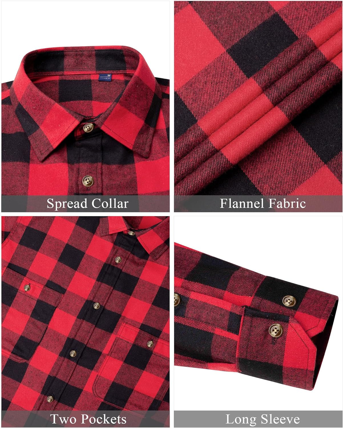 Men'S Plaid Flannel Shirt Long Sleeve Casual Button down Shirts Regular Fit Cotton Office Work Tops with Pockets