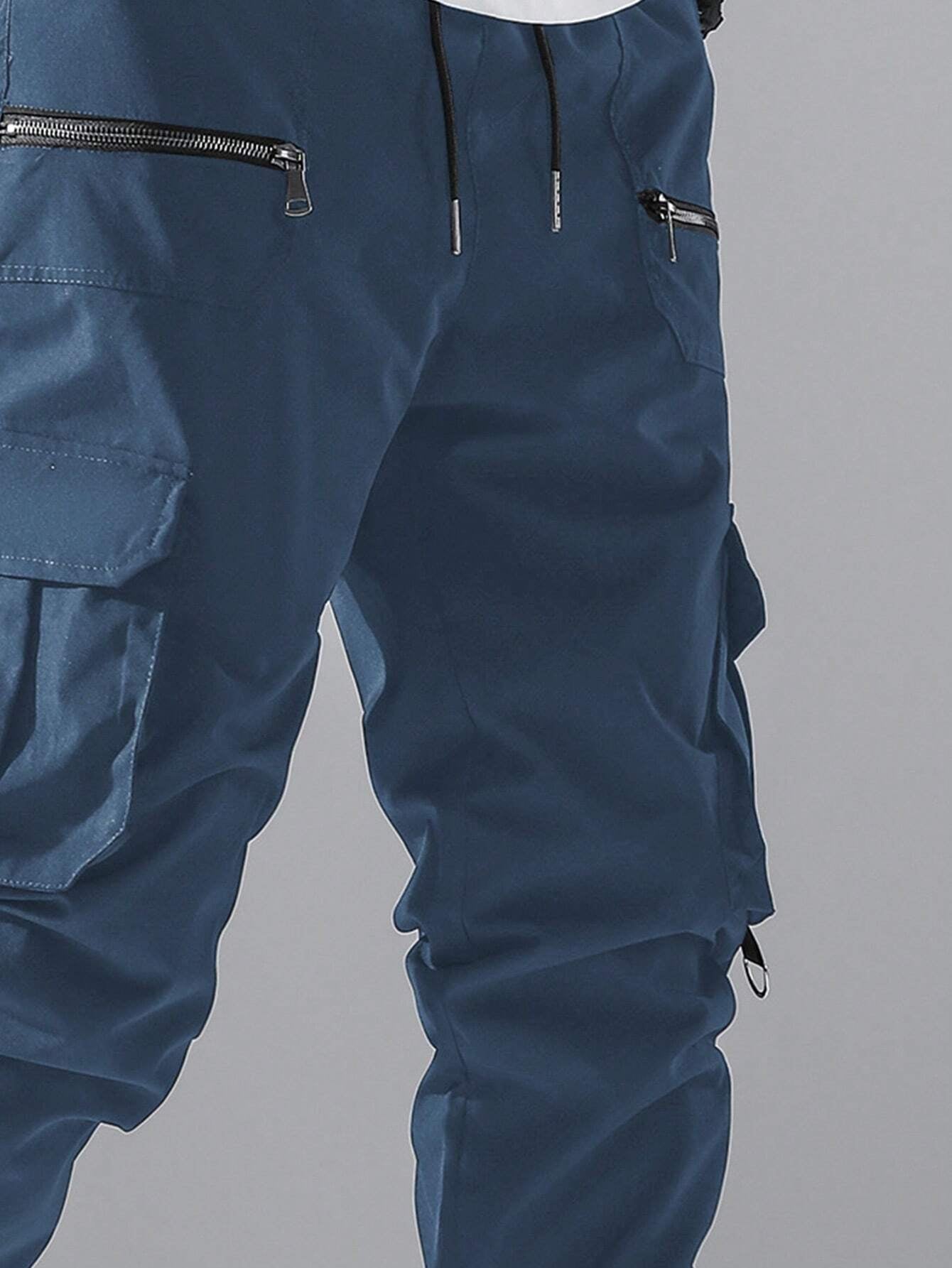 Manfinity Hypemode Loose Fit Men'S Cargo Pants with Flap Pockets, Side Drawstring and Elastic Waist